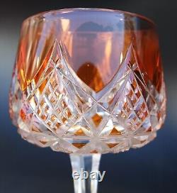 PAIR FRENCH Baccarat COLBERT Orange Color Cut Crystal Hoock Wine Glass