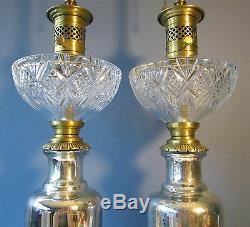 PAIR Hollywood Regency WARREN KESSLER MERCURY GLASS 36 Cut Crystal Table Lamps