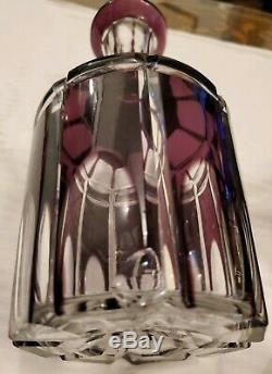 PAIR OF MATCHING FINE PURPLE CUT TO CLEAR BOHEMIAN CRYSTAL DECANTERS with STOPPERS