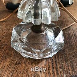 PAIR SMALL VINTAGE CUT CRYSTAL GLASS LAMPS With PRISMS switched cord