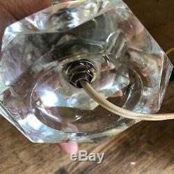 PAIR SMALL VINTAGE CUT CRYSTAL GLASS LAMPS With PRISMS switched cord