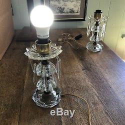 PAIR SMALL VINTAGE CUT CRYSTAL GLASS LAMPS With PRISMS switched cord