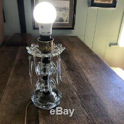 PAIR SMALL VINTAGE CUT CRYSTAL GLASS LAMPS With PRISMS switched cord