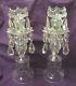 PAIR of Antique Cut Glass Mantel Lusters, Crystal Candlestick Lamps, Prisms. NR