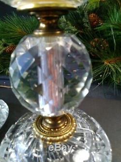 PAIR of VINTAGE CUT PINEAPPLE CRYSTAL ELECTRIC HURRICANE 2 LAMPS 15 1/2