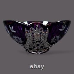PURPLE Bohemian Czech Amethyst Cut to Clear Crystal class Bowl 9.5 Vintage RARE