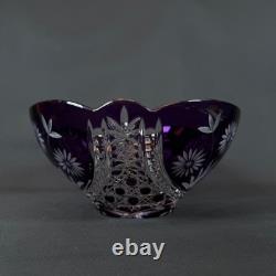 PURPLE Bohemian Czech Amethyst Cut to Clear Crystal class Bowl 9.5 Vintage RARE