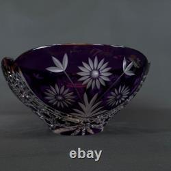 PURPLE Bohemian Czech Amethyst Cut to Clear Crystal class Bowl 9.5 Vintage RARE