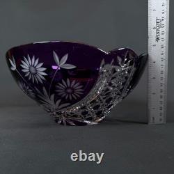 PURPLE Bohemian Czech Amethyst Cut to Clear Crystal class Bowl 9.5 Vintage RARE