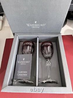 Pair (2) Waterford Case Cut Ruby Clarendon Cordial 5 7/8 Glasses Nib