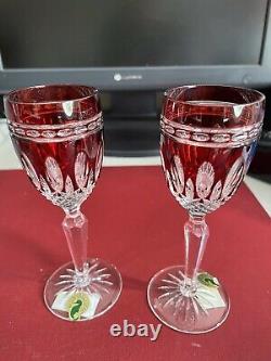 Pair (2) Waterford Case Cut Ruby Clarendon Cordial 5 7/8 Glasses Nib