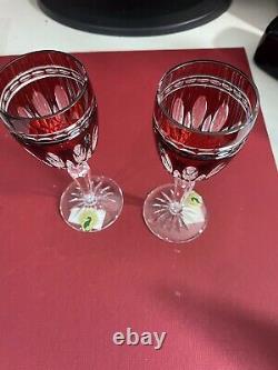 Pair (2) Waterford Case Cut Ruby Clarendon Cordial 5 7/8 Glasses Nib