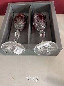 Pair (2) Waterford Case Cut Ruby Clarendon Cordial 5 7/8 Glasses Nib