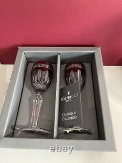 Pair (2) Waterford Case Cut Ruby Clarendon Cordial 5 7/8 Glasses Nib