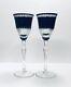 Pair Ajka Black Onyx Cut To Clear Crystal Wine Glasses