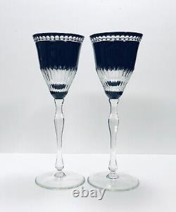 Pair Ajka Black Onyx Cut To Clear Crystal Wine Glasses