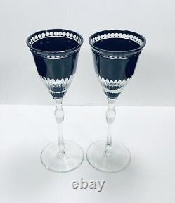 Pair Ajka Black Onyx Cut To Clear Crystal Wine Glasses