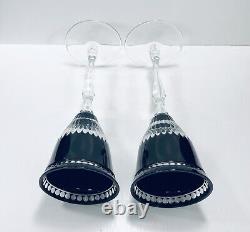 Pair Ajka Black Onyx Cut To Clear Crystal Wine Glasses