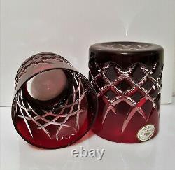 Pair Ajka Lismore Ruby Red Genuine Cased Cut To Clear Whiskey Glasses, New