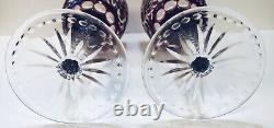 Pair Ajka Monika Ruby Red Cut To Clear Crystal Wine Glasses RARE