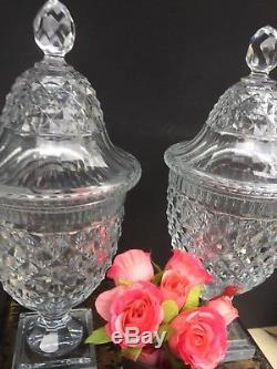Pair Antique 18th Century Anglo Irish Cut Glass Crystal Chestnut Urns Jars Vases
