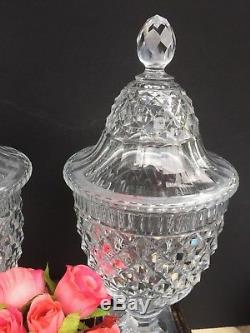 Pair Antique 18th Century Anglo Irish Cut Glass Crystal Chestnut Urns Jars Vases