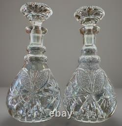 Pair Antique ABP Cut Glass Decanters Heavy Crystal Hobstar Fan