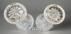 Pair Antique ABP Cut Glass Decanters Heavy Crystal Hobstar Fan