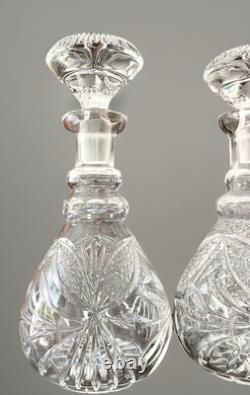 Pair Antique ABP Cut Glass Decanters Heavy Crystal Hobstar Fan