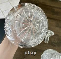 Pair Antique ABP Cut Glass Decanters Heavy Crystal Hobstar Fan