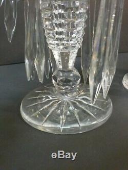 Pair Antique Cut Crystal 5.5 Mantle Lusters, Candlesticks with Prisms