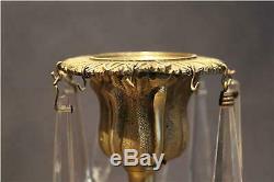 Pair Antique French Gilt Bronze Patina Candelabra with Cut Crystal Glass Prisms