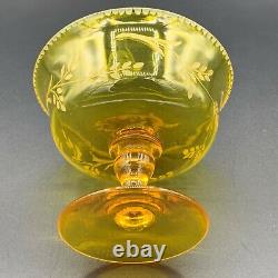 Pair Antique French Uranium Cut Amber Crystal Glass Pedestal Compote Dish c. 1910