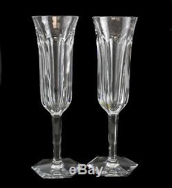 Pair Baccarat Cut Crystal Champagne Flutes in Malmaison, Signed. 4 pairs avail