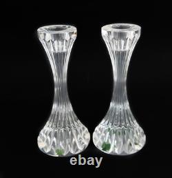 Pair Baccarat France Cut Crystal Glass Candlesticks in Massena Signed
