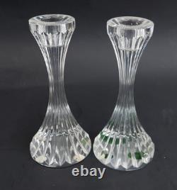 Pair Baccarat France Cut Crystal Glass Candlesticks in Massena Signed