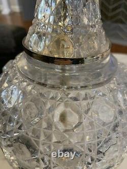 Pair Beautiful Vintage Crystal Diamond Octagon Clear Cut Glass Table Lamps