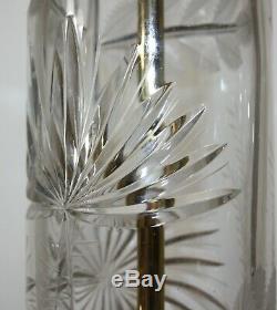 Pair Cut Glass Crystal Table Lamps on Brass Base Hollywood Regency