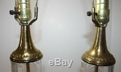 Pair Cut Glass Crystal Table Lamps on Brass Base Hollywood Regency