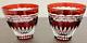 Pair Faberge Na Zdorovye Ruby Cut to Clear Cased Crystal DOF Rocks Whisky Glass