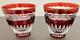 Pair Faberge Na Zdorovye Ruby Cut to Clear Cased Crystal DOF Rocks Whisky Glass
