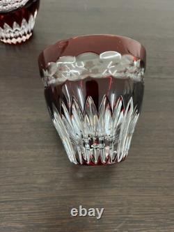 Pair Faberge Na Zdorovye Ruby Cut to Clear Cased Crystal DOF Rocks Whisky Glass