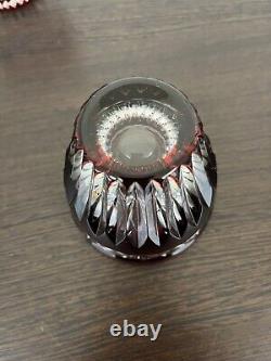 Pair Faberge Na Zdorovye Ruby Cut to Clear Cased Crystal DOF Rocks Whisky Glass