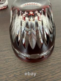 Pair Faberge Na Zdorovye Ruby Cut to Clear Cased Crystal DOF Rocks Whisky Glass