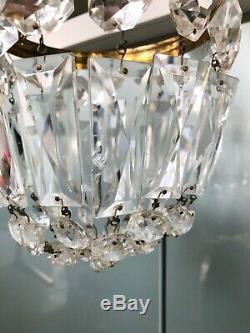 Pair Half Bag Cut Glass Crystal Drop Chandelier Gilt Frame Antique