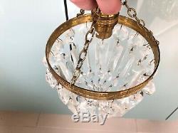 Pair Half Bag Cut Glass Crystal Drop Chandelier Gilt Frame Antique