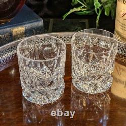Pair High Quality Clear Heavy Cut Crystal Old Fashioned Whiskey Lowball Glasses