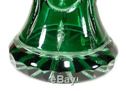Pair Impressive Large Green Cut To Clear Bohemian Art Glass Crystal Vases 15.5