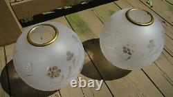 Pair Large Vintage Antique Cut Glass Brass Prism 45h Parlor Banquet Oil Lamp