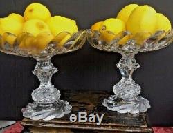 Pair Of Antique Anglo Irish Cut Glass Crystal Compotes Cake Stands Bowls